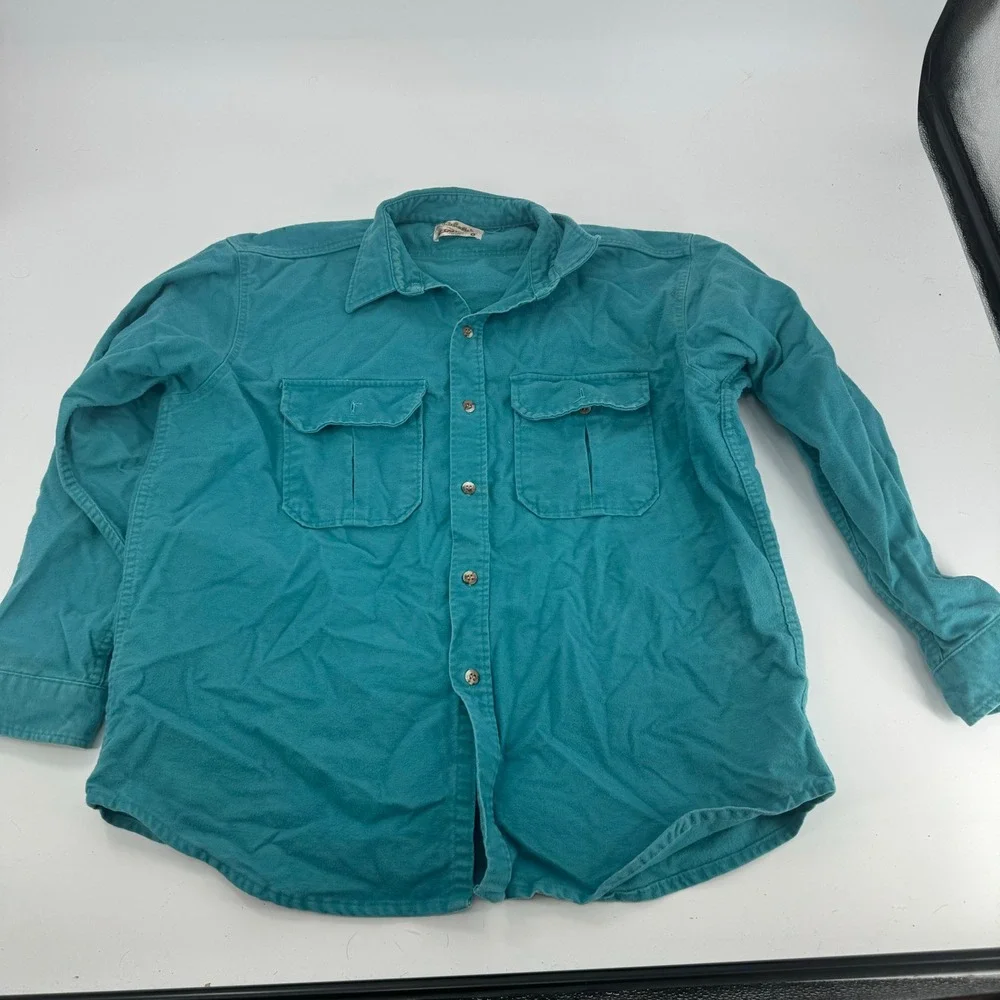 Cabela's Mens Teal Blue Long Sleeve Button Up Flannel Shirt Outdoors XL‎